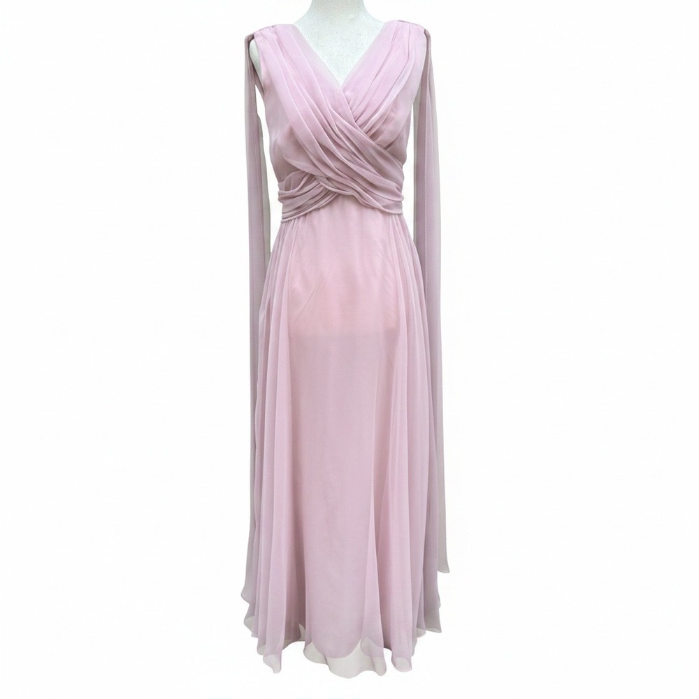 Miss Elliette California Vintage 60s Pink Chiffon Grecian Goddess Maxi Dress XS